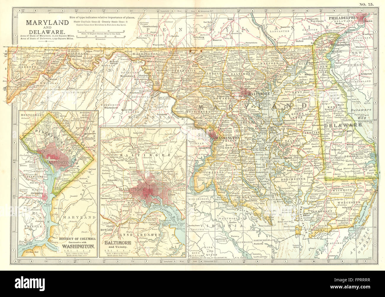 Baltimore Maryland Delaware:Washington DC.w/ Civil War battles/dates, 1903 map Banque D'Images