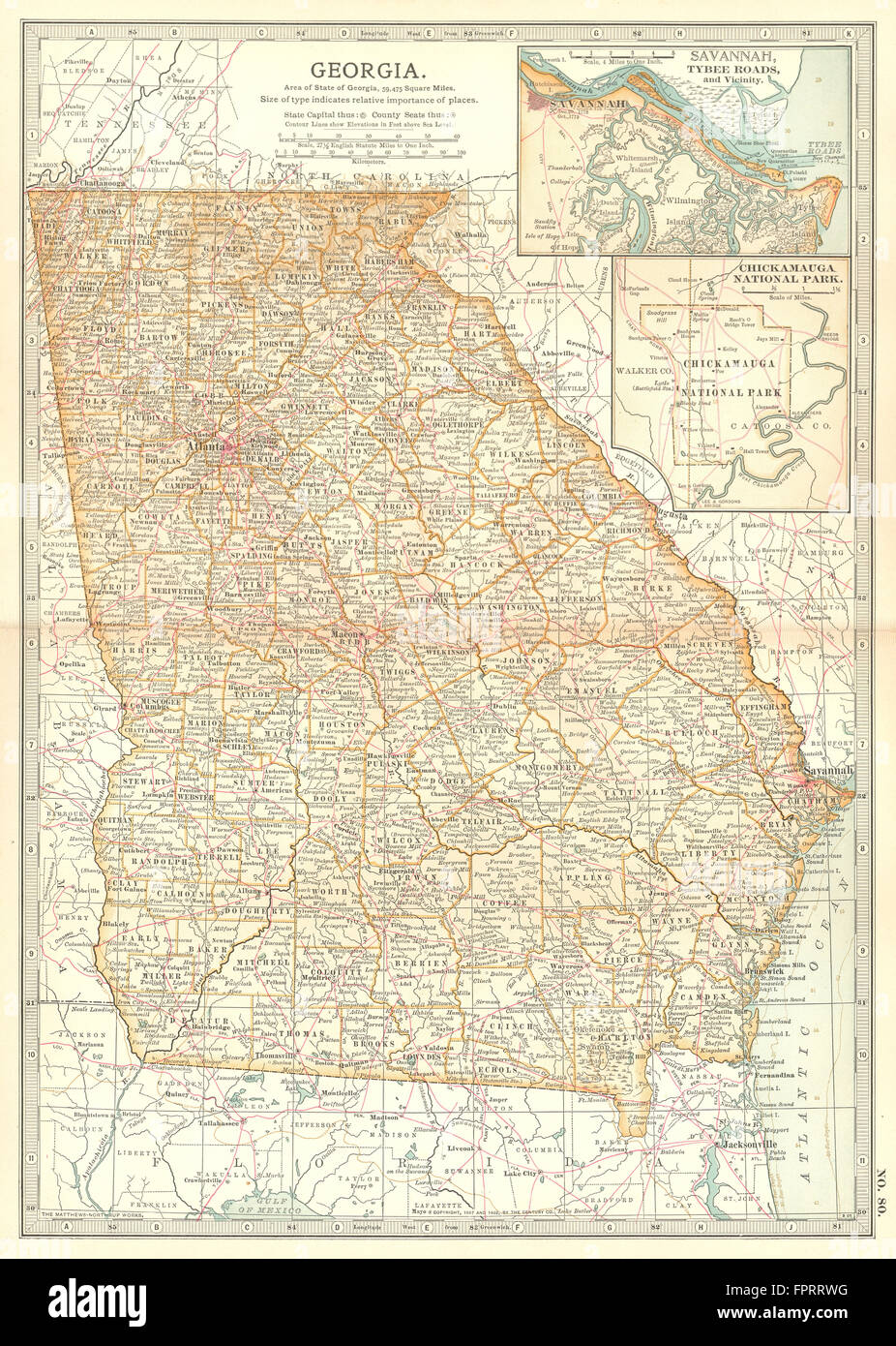 Géorgie : des champs de bataille de la guerre avec/dates. Savannah Chickamauga NP, 1903 map Banque D'Images