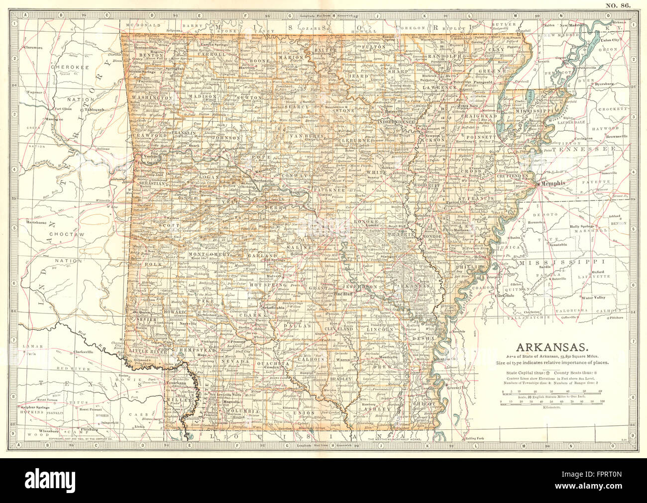 L'état de l'ARKANSAS : carte montrant des champs de bataille de la guerre & comtés/dates, 1903 Banque D'Images