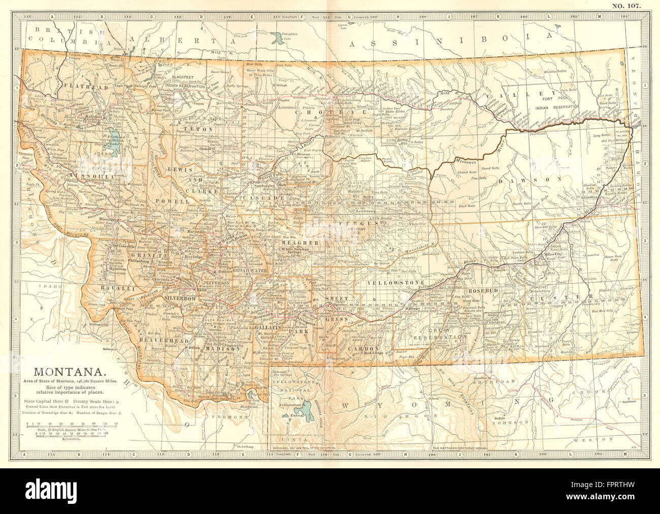 MONTANA:affichage de bataille/dates de Sioux Indian War.1876-1877 au Custer, 1903 map Banque D'Images