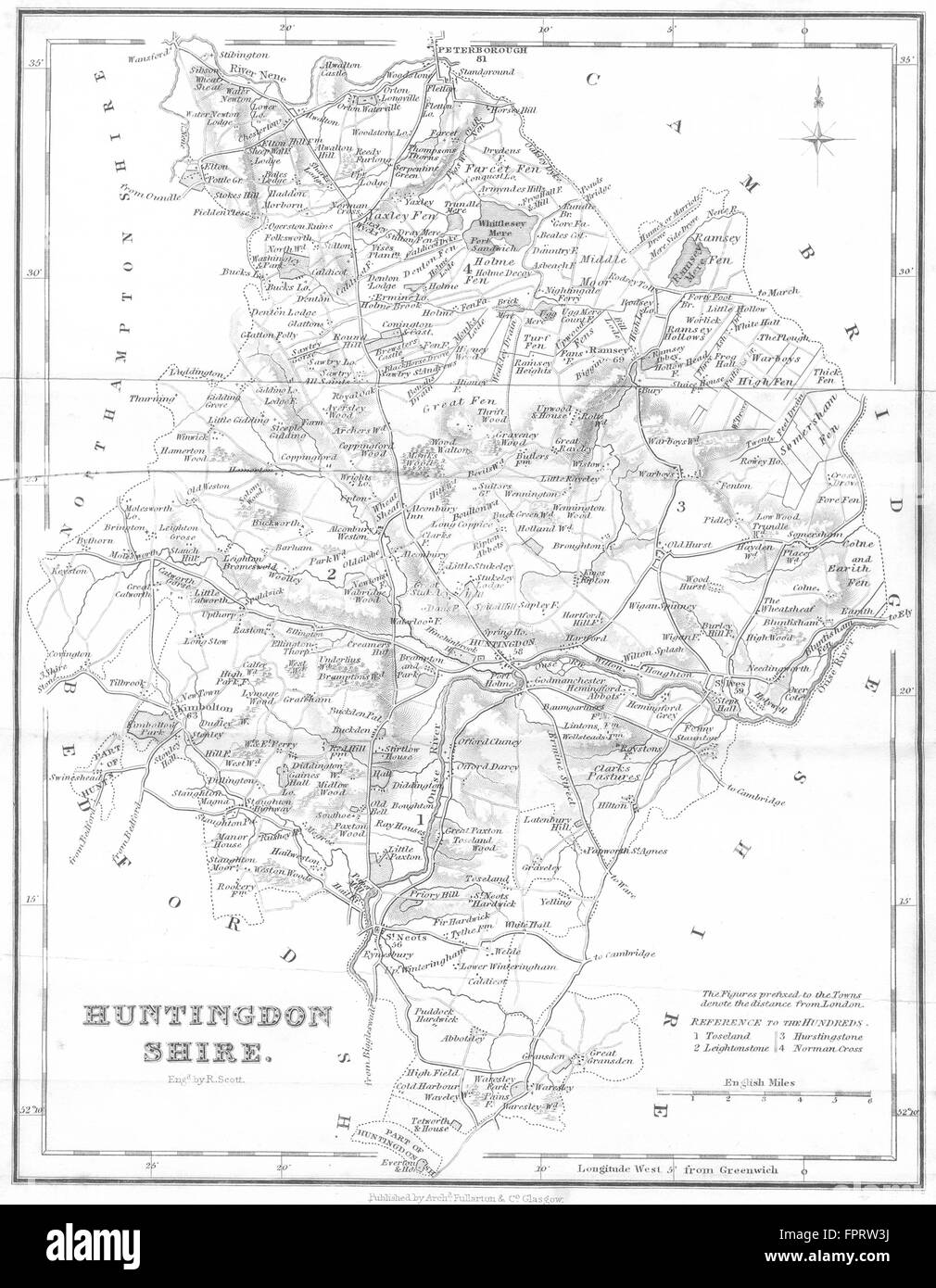 Chasse : Huntingdonshire : Fullarton, 1844 carte antique Banque D'Images