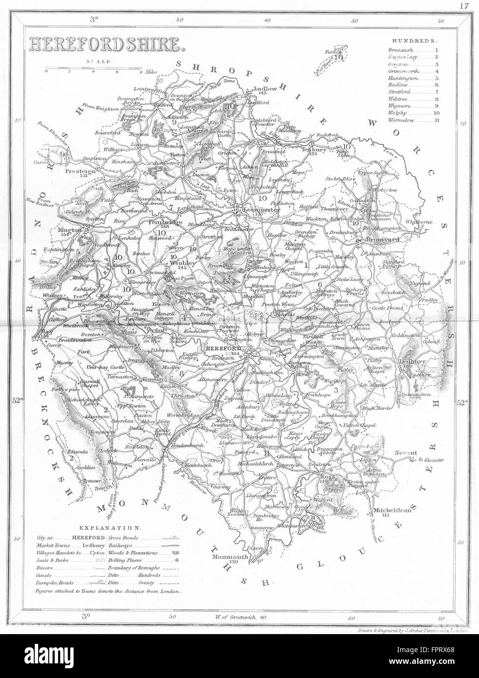 HEREFORDSHIRE : carte du comté d'antiquités. ARCHER/DUGDALE, c1840 Banque D'Images