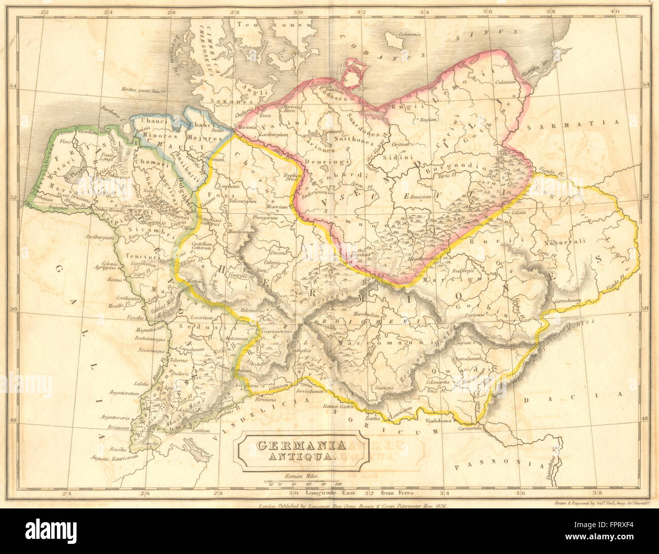 Allemagne : Germania Antiqua : Butler, 1826 classique Hall carte antique Banque D'Images