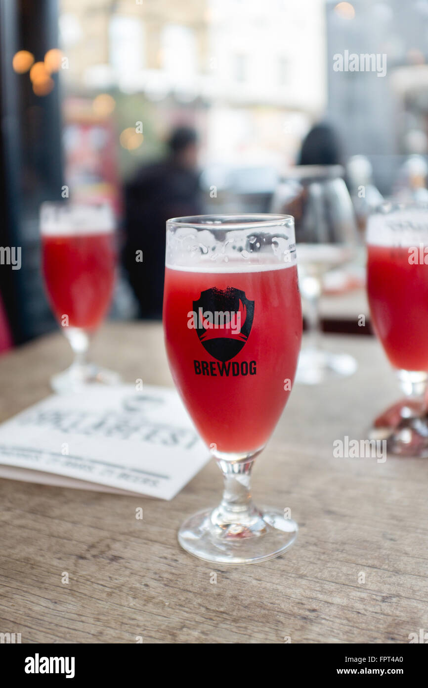 Fruits rouge dans un verre de bière brewdog dans un bar Banque D'Images