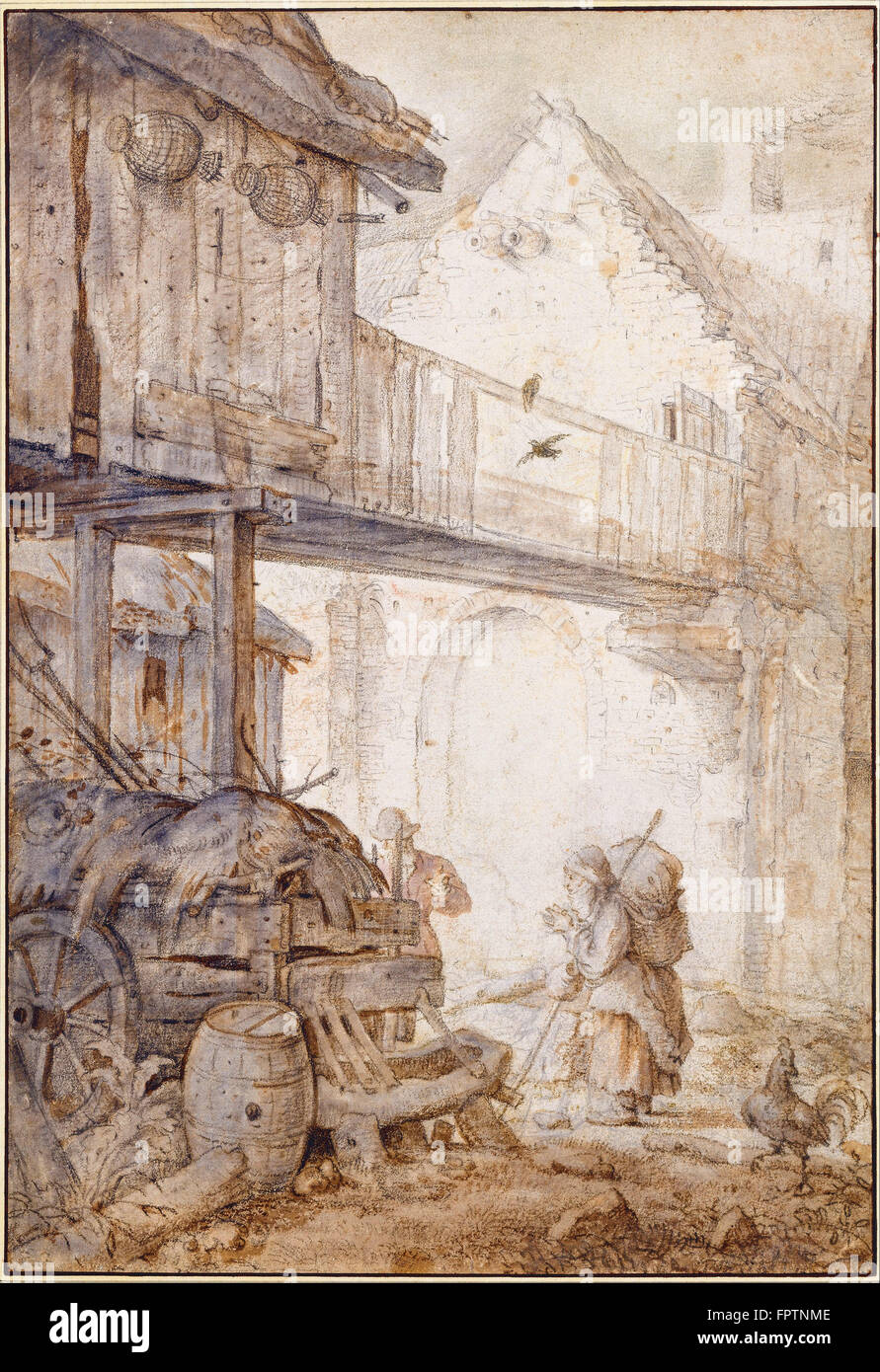 Roelant Savery - cour avec l'abandon d'un mendiant Femme - ch. 1608 Banque D'Images