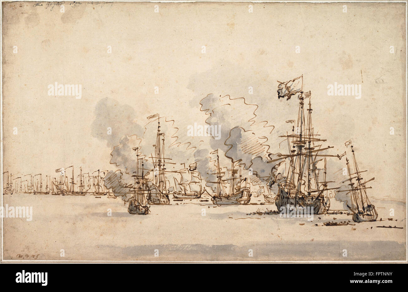 Willem van de Velde le jeune - La bataille navale à la Hougue - ch. 1701 Banque D'Images