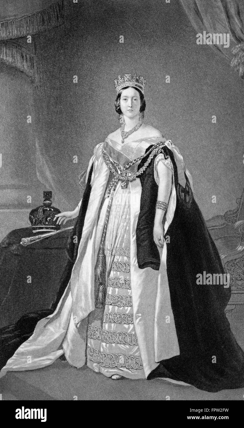 Années 1830 DIMENSIONS PLEINE FIGURE LA REINE VICTORIA SOUVERAIN DE Grande-bretagne EN TANT QUE JEUNE FEMME ROBES D'APPARAT MONARCH 1837 - 1901 Banque D'Images