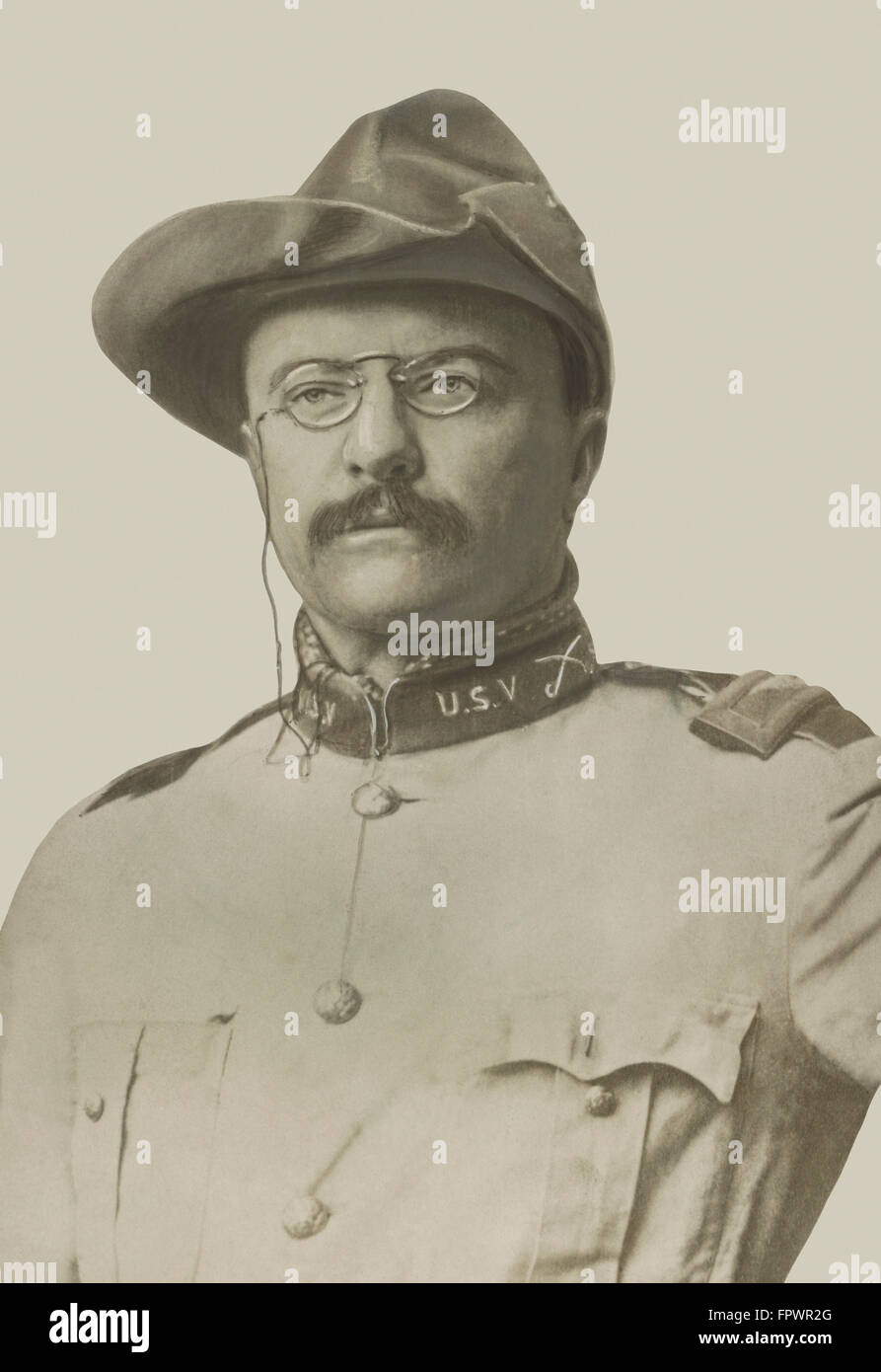 L'histoire de l'Amérique Vintage print du Colonel Theodore Roosevelt. Banque D'Images