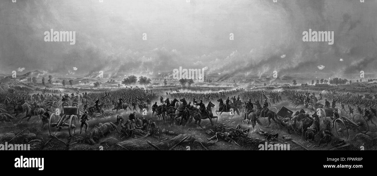 Guerre civile Vintage Print avec la bataille de Gettysburg. La célèbre bataille a eu lieu début juillet 1863 et a abouti à la Banque D'Images