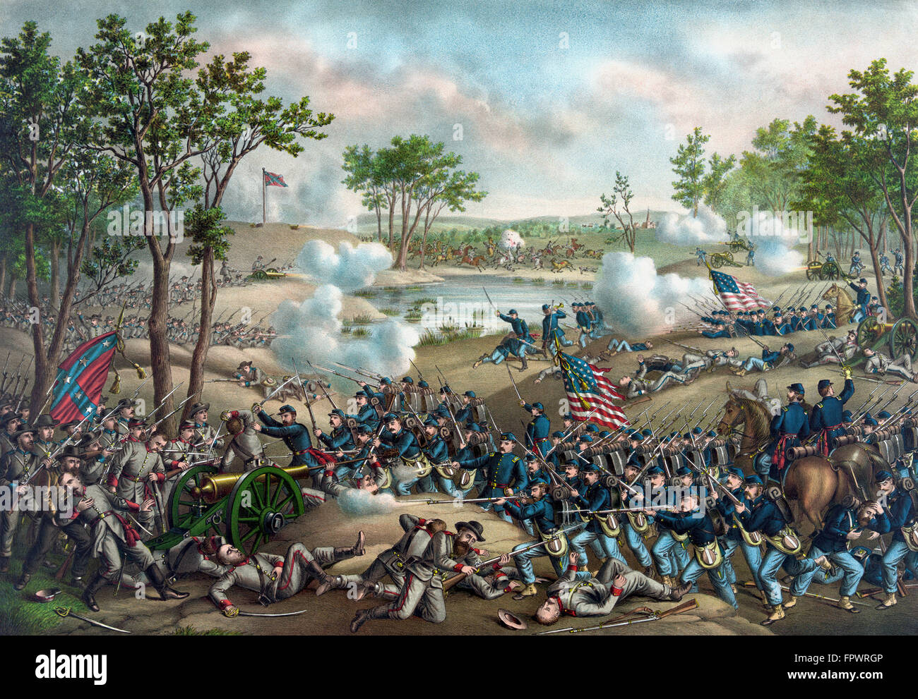 Guerre civile Vintage print de la bataille de Cold Harbor. Port de froid a eu lieu juin 1864, entre les armées du général Grant et Gen Banque D'Images
