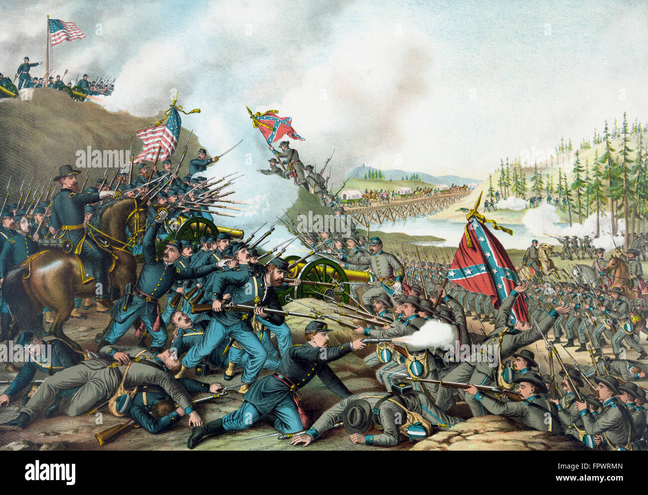 Guerre civile Vintage print de la bataille de Franklin. La bataille fut livrée le 30 novembre 1864, à Franklin, Tennessee, dans le cadre o Banque D'Images