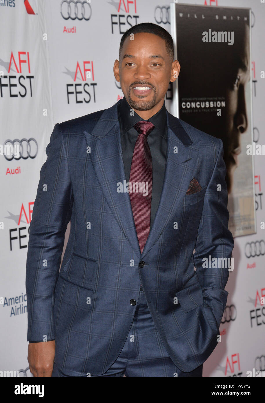 LOS ANGELES, CA - le 10 novembre 2015 : l'Acteur Will Smith à la première de son film 'Commotion', une partie de l'AFI FEST 2015, au Théâtre chinois de Grauman, Hollywood. Banque D'Images