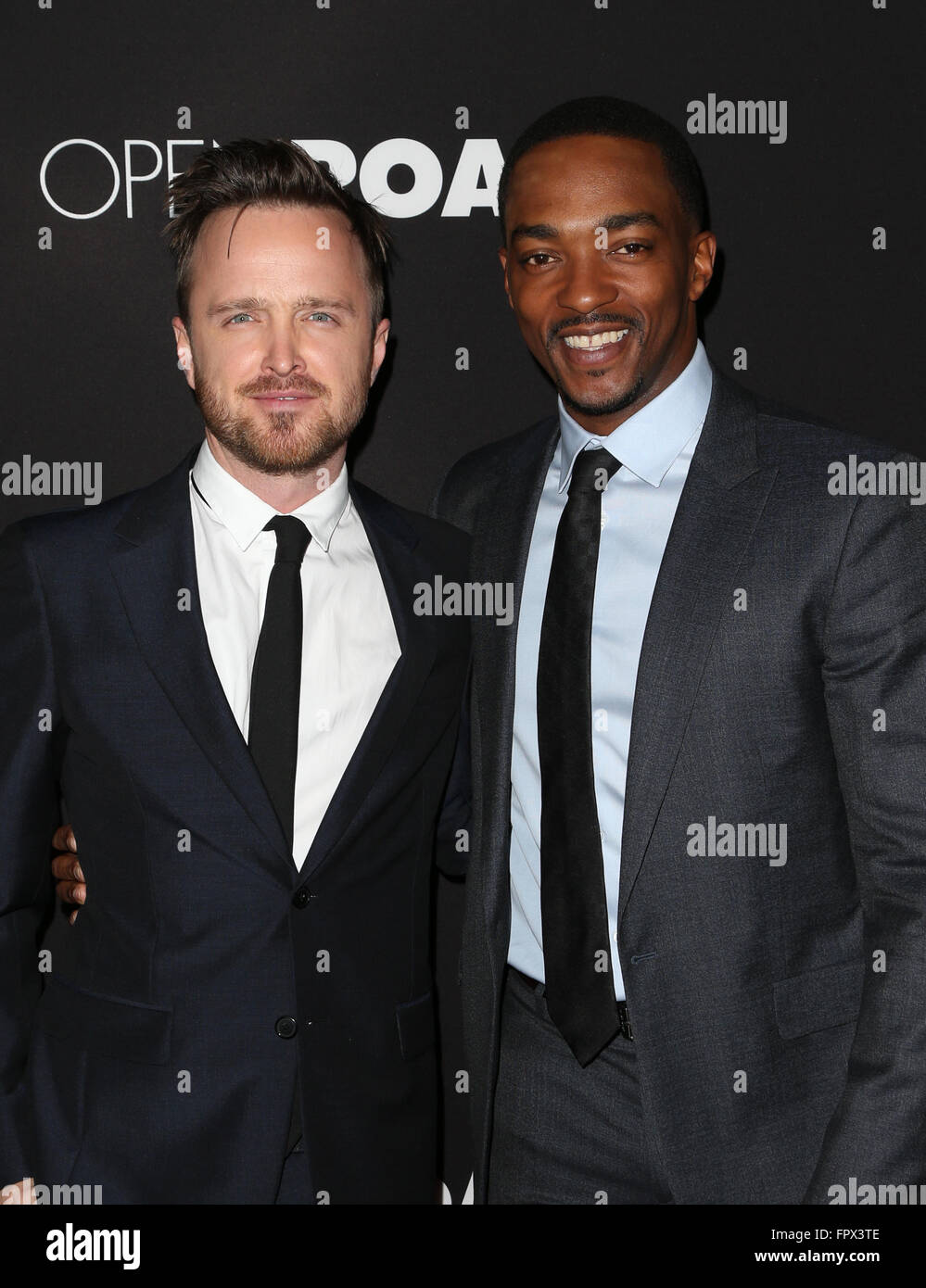 Première mondiale de la route '9' Triple au Regal Cinemas L.A. Vivre - Arrivées avec : Aaron Paul, Anthony Mackie Où : Los Angeles, California, United States Quand : 16 Oct 2016 Banque D'Images