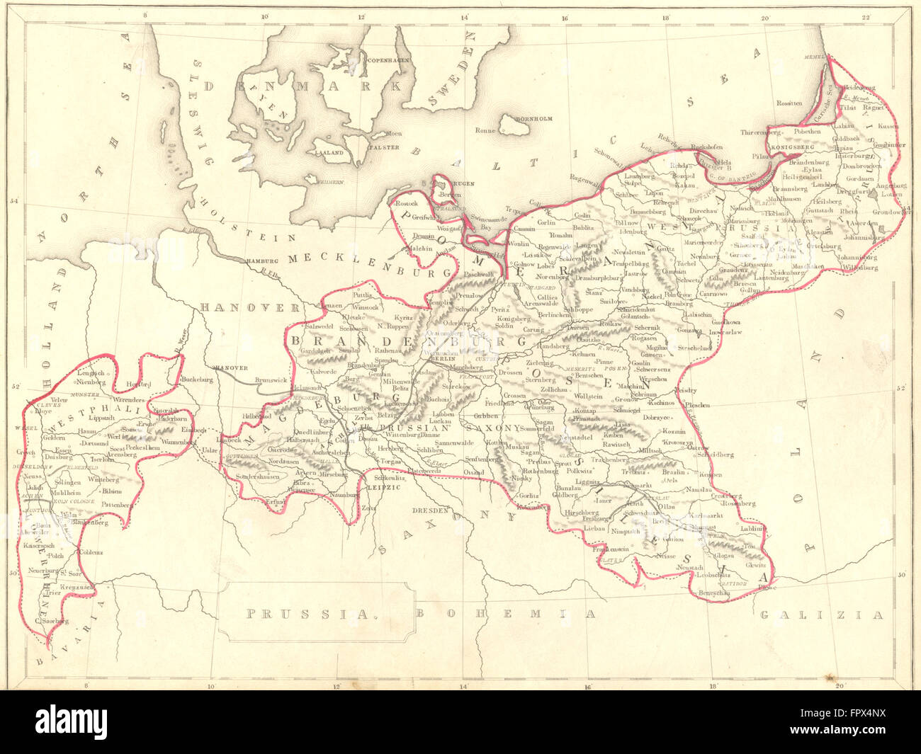 Allemagne : la Prusse : Becker, 1848 carte antique Banque D'Images