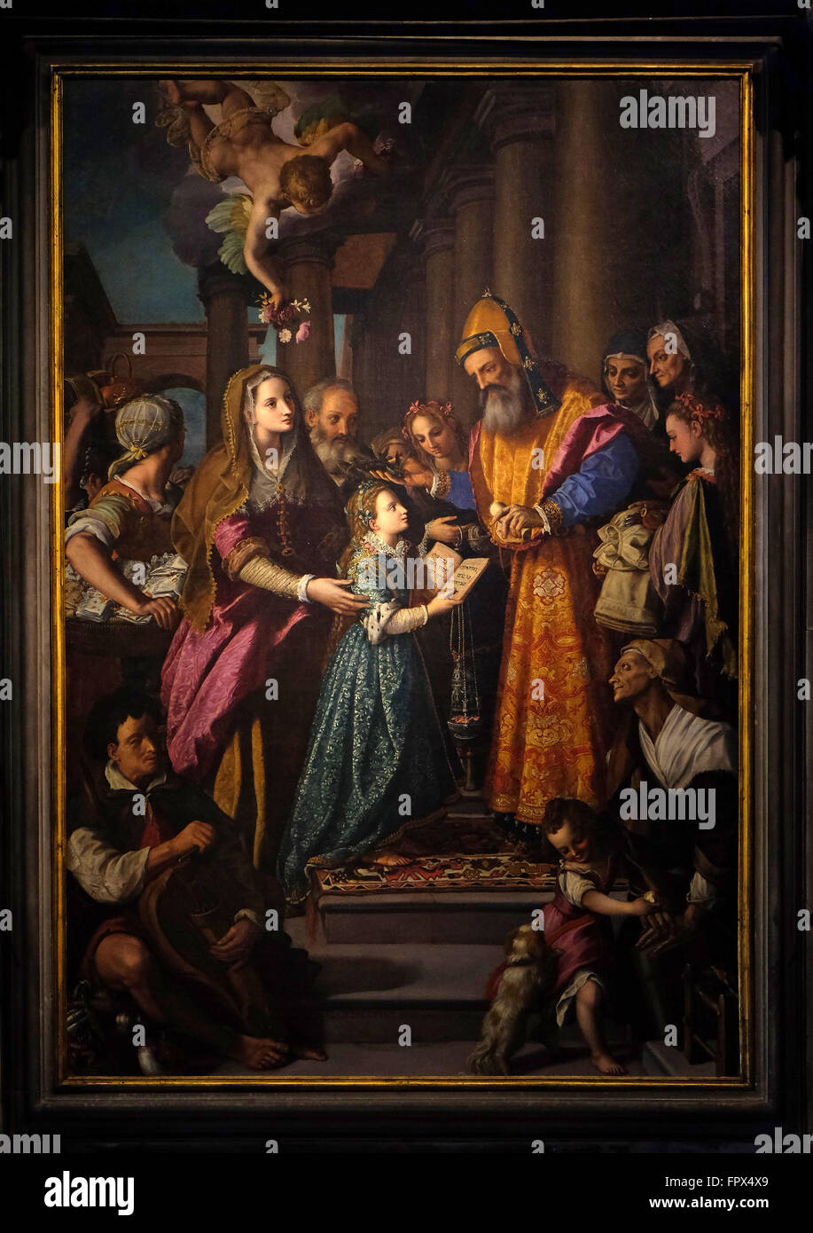 Retable représentant Présentation de Marie au temple, le travail d'Alessandro Allori dans cathédrale de St.Martin à Lucca, Italie Banque D'Images
