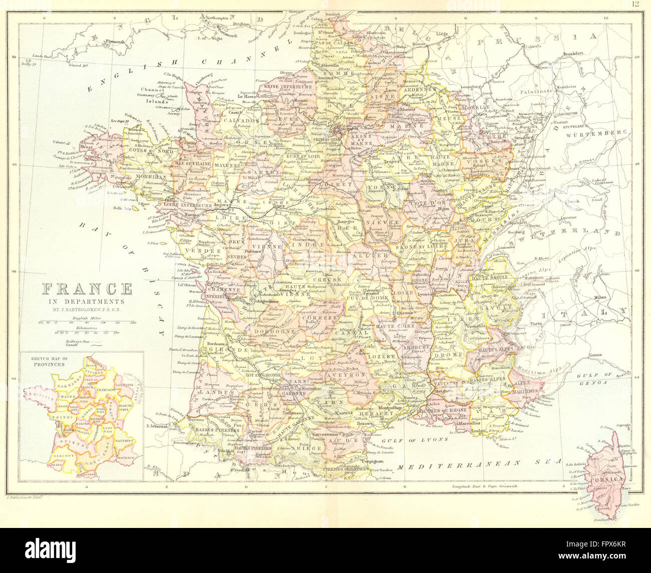 FRANCE : Départements : Collins Corse encart, 1876 carte antique Banque D'Images