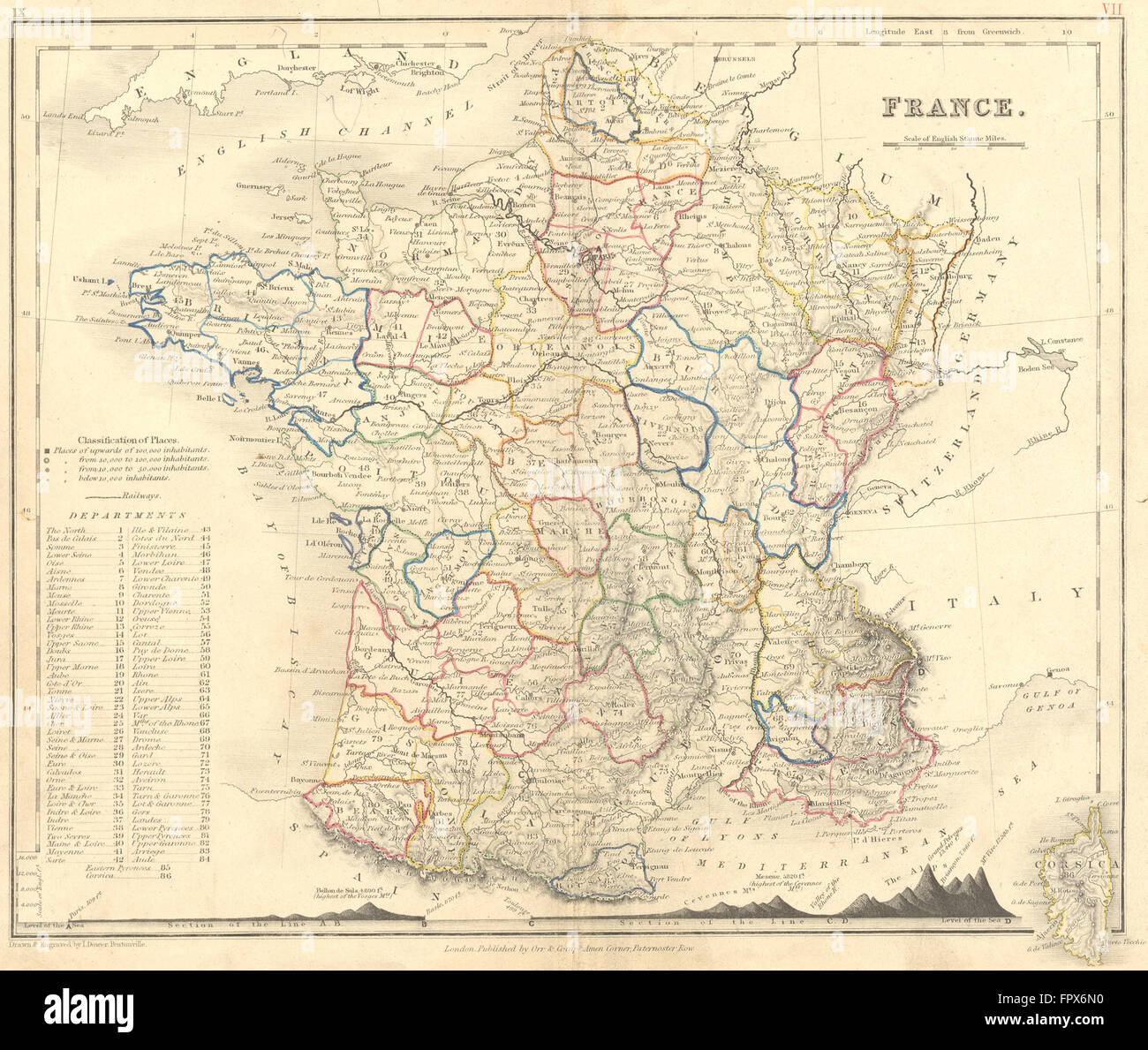 FRANCE : Dower : Montagne, 1850 carte antique Banque D'Images