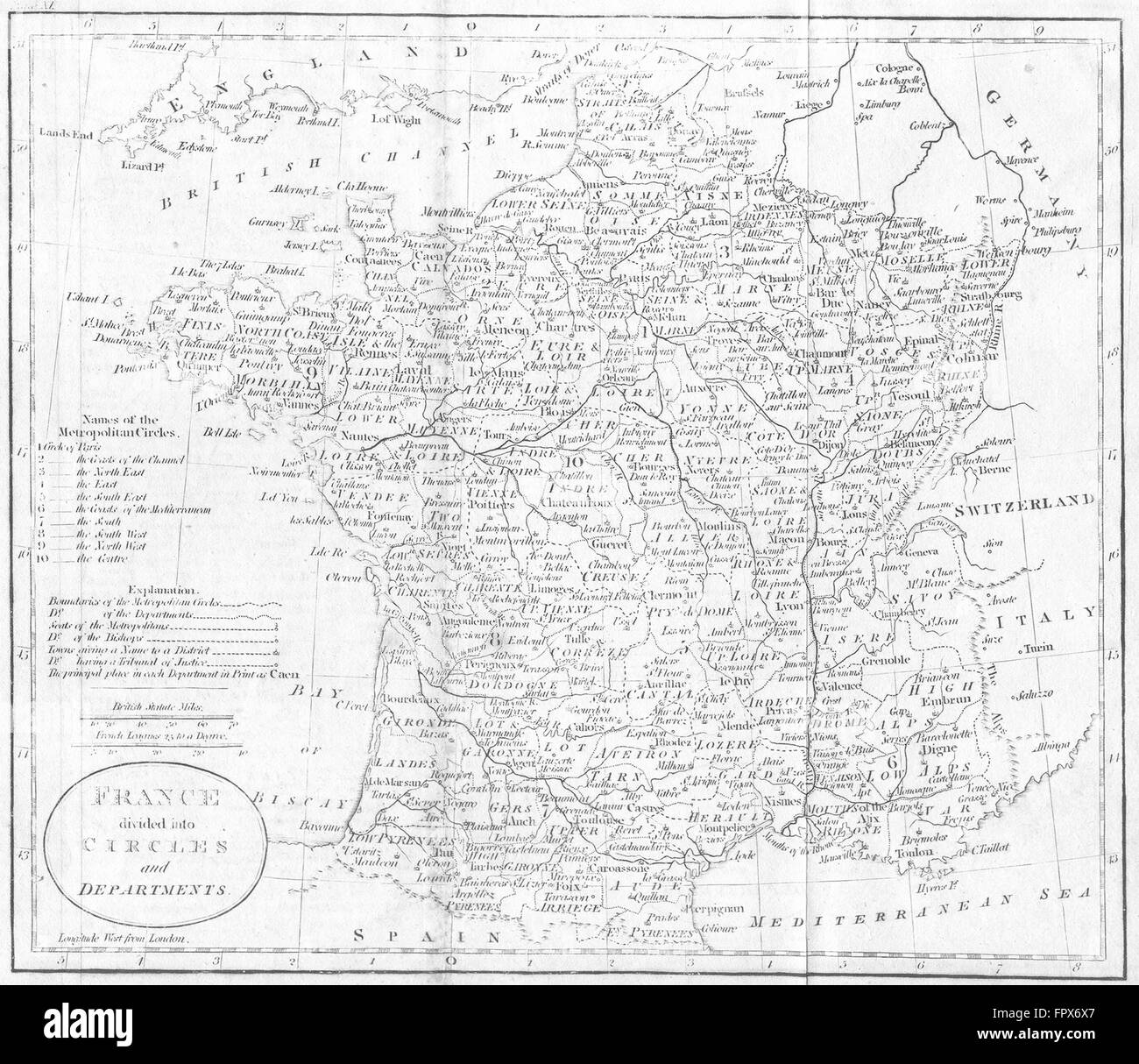 FRANCE : départements : cercles & Guthrie, 1801 carte antique Banque D'Images