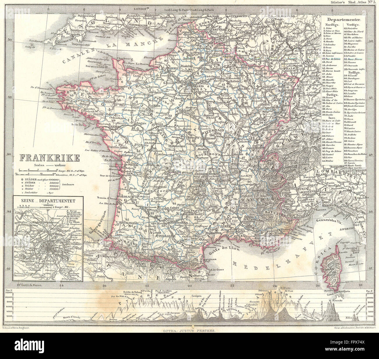 FRANCE : France : Montagnes Stieler encart, 1861 carte antique Banque D'Images