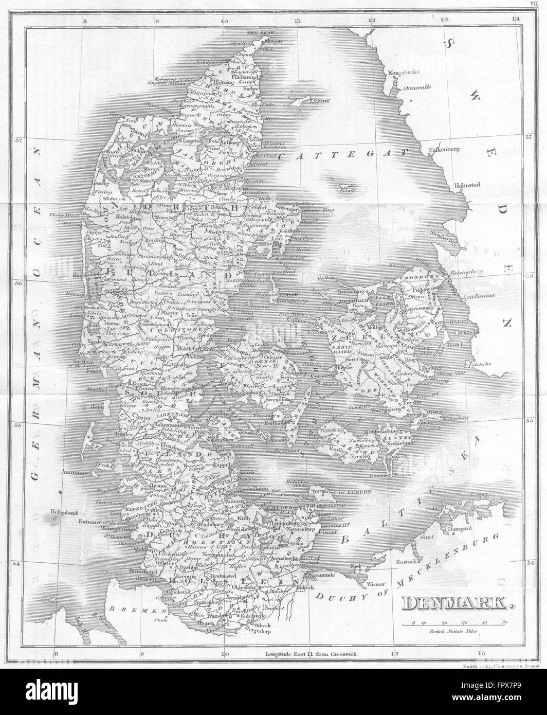 Danemark : Guthrie SMITH , 1819 carte antique Banque D'Images