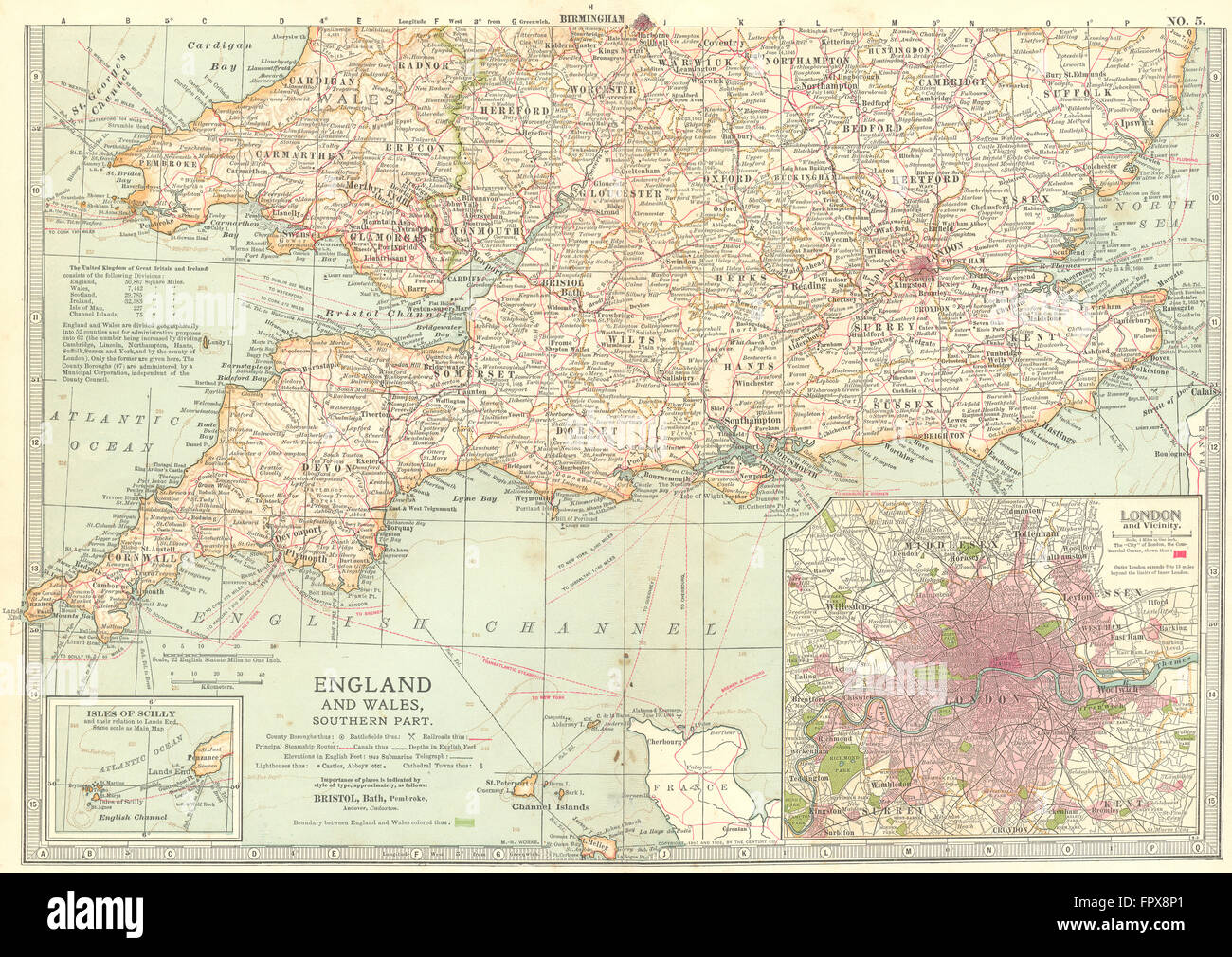 Royaume-uni : Angleterre, Pays de Galles du Sud, 1903 carte antique Banque D'Images