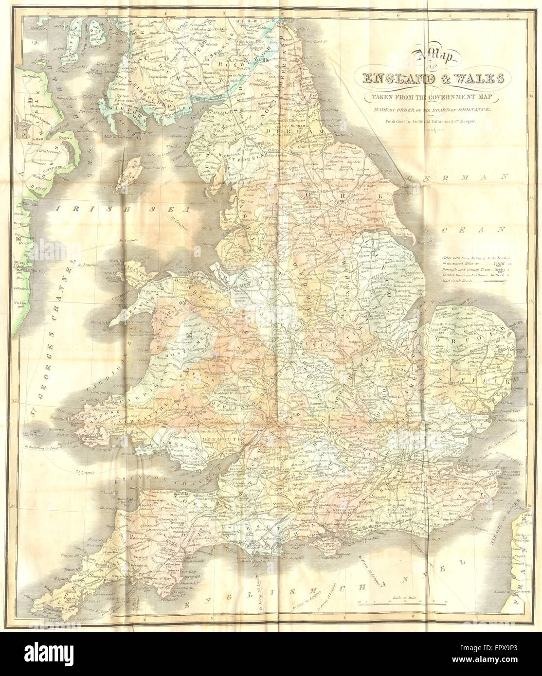 Angleterre & Pays de Galles : FULLARTON, 1835 carte antique Banque D'Images