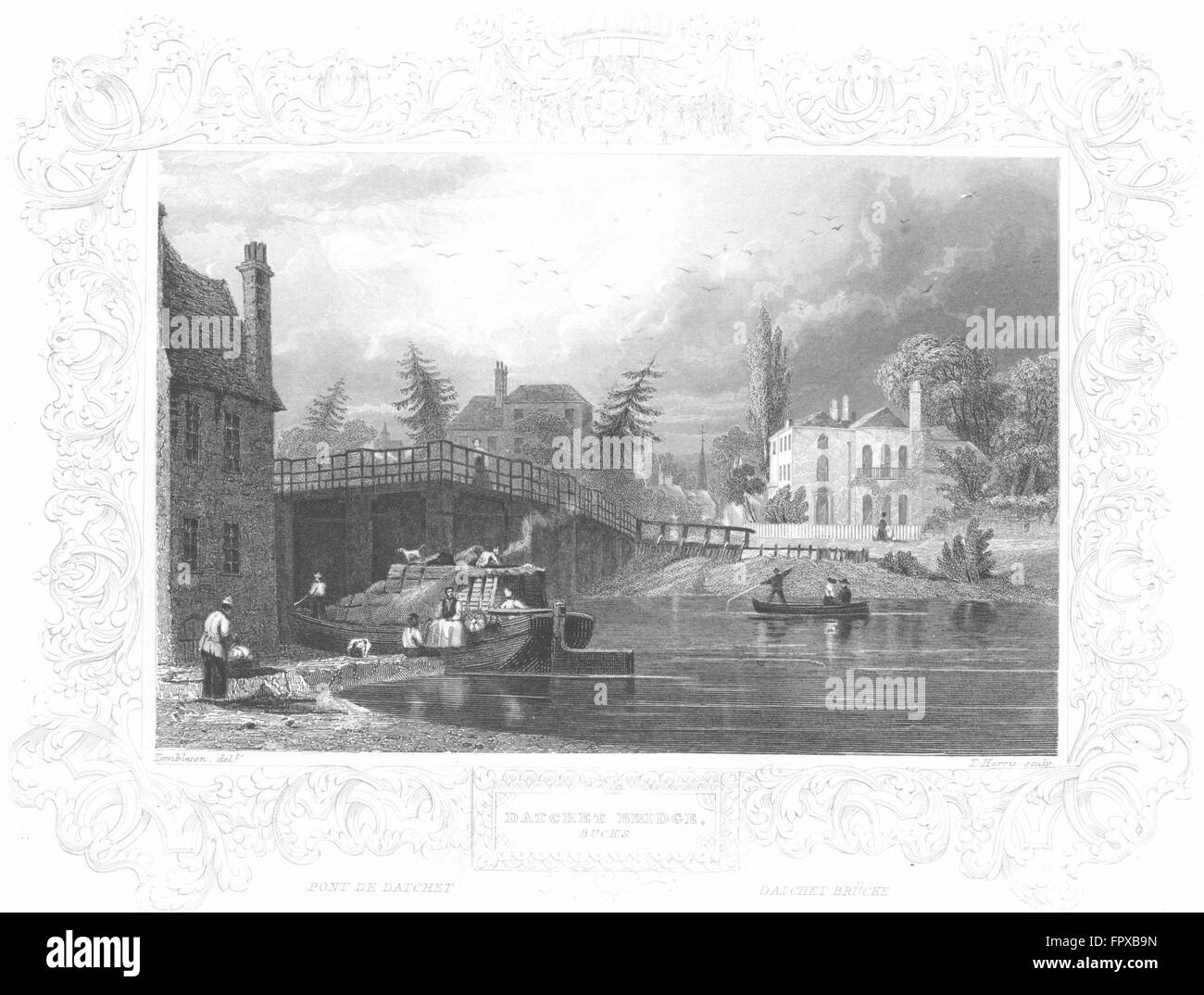 Argent : pont Datchet : Tombleson, antique print 1830 Banque D'Images