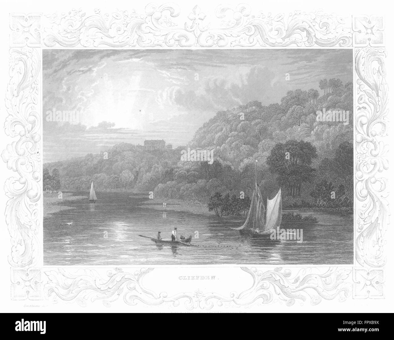 Argent : Cliveden : Tombleson, antique print 1830 Banque D'Images