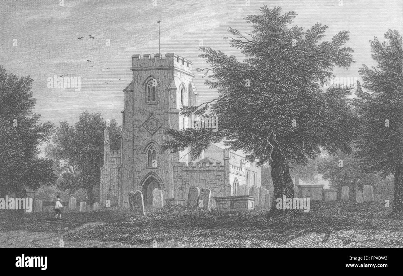 Pays de Galles : Overton Église, Flintshire : Gastineau, antique print 1831 Banque D'Images