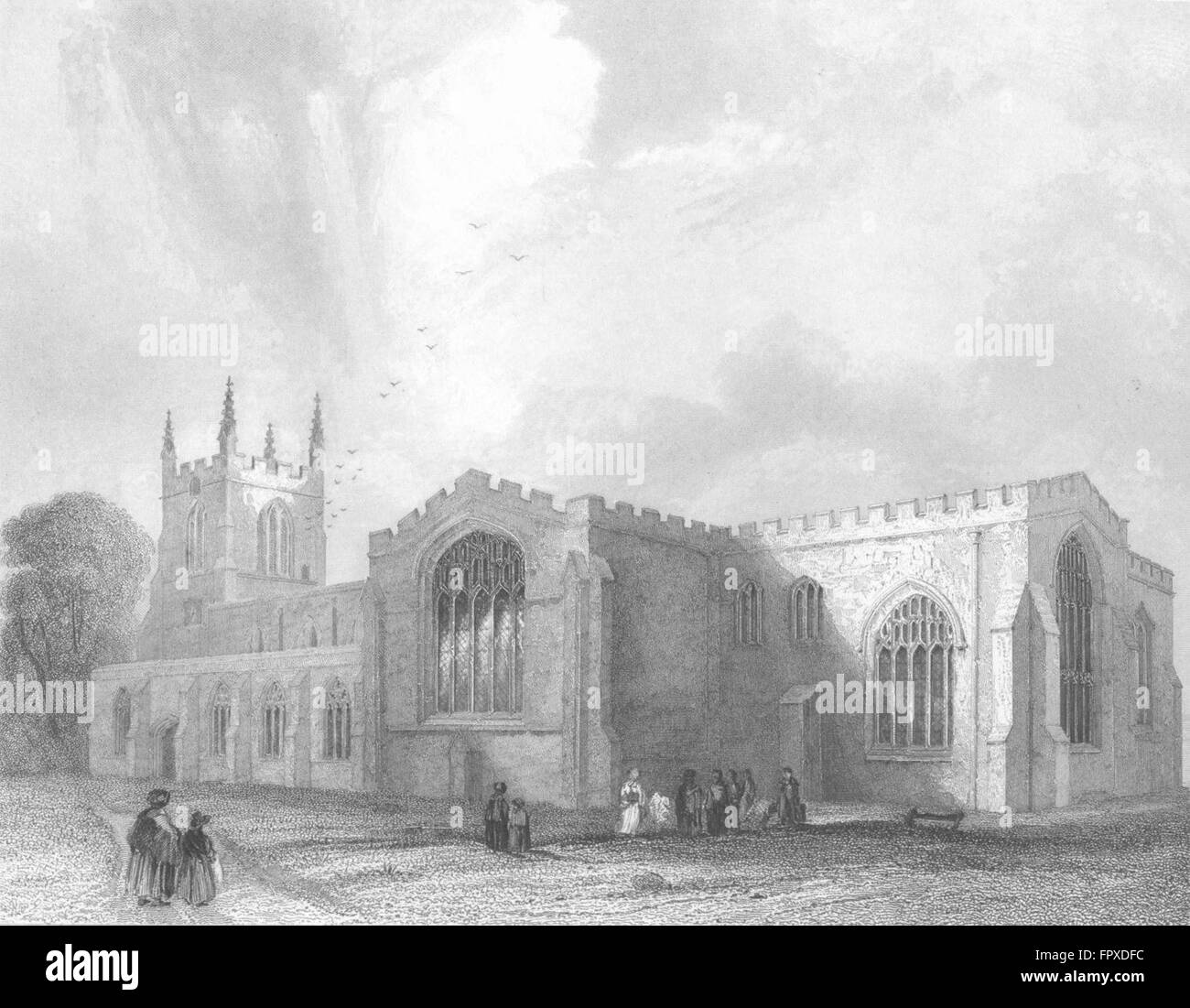 Pays de Galles : la cathédrale de Bangor SE VOIR, antique print 1836 Banque D'Images