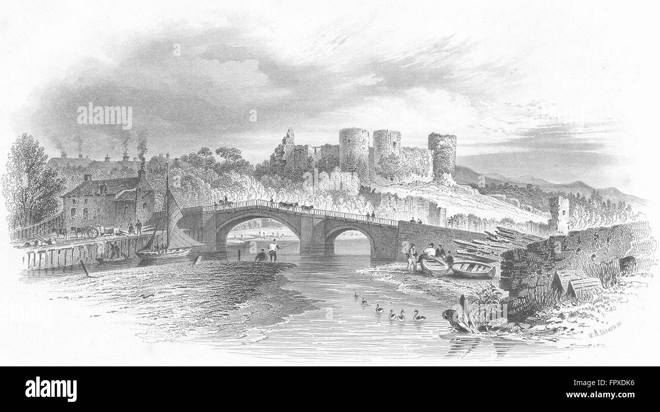 Pays de Galles : le château de Rhuddlan : Hughes, antique print 1856 Banque D'Images