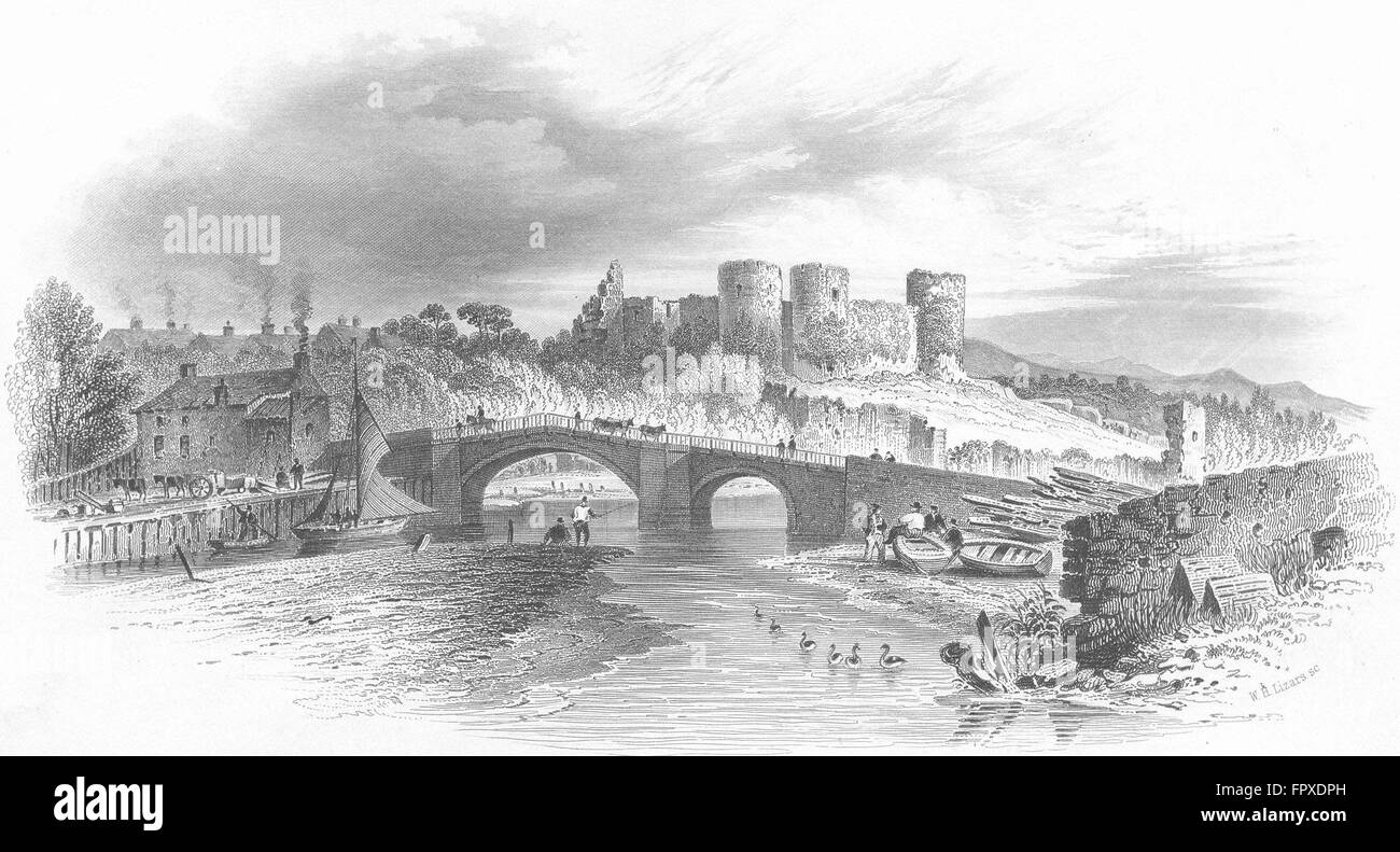 Pays de Galles : le château de Rhuddlan : Hughes, antique print 1856 Banque D'Images