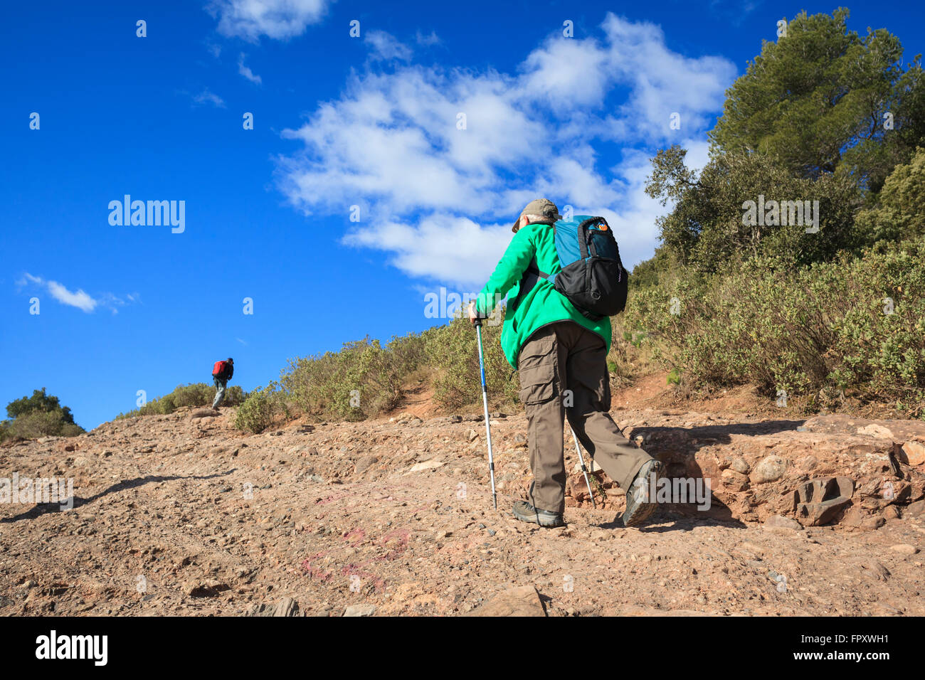 Les randonneurs à pied. Sant Llorenç del Munt i Serra de l'obac Parc Naturel. Province de Barcelone. La Catalogne. L'Espagne. Banque D'Images