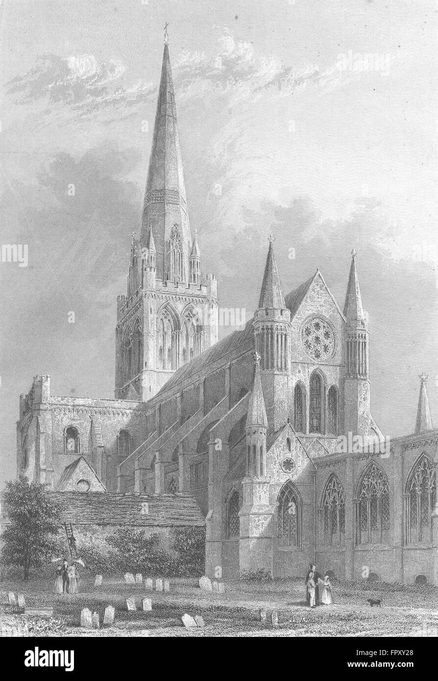 La Cathédrale de Chichester SUSSEX : SE VOIR, antique print 1836 Banque D'Images
