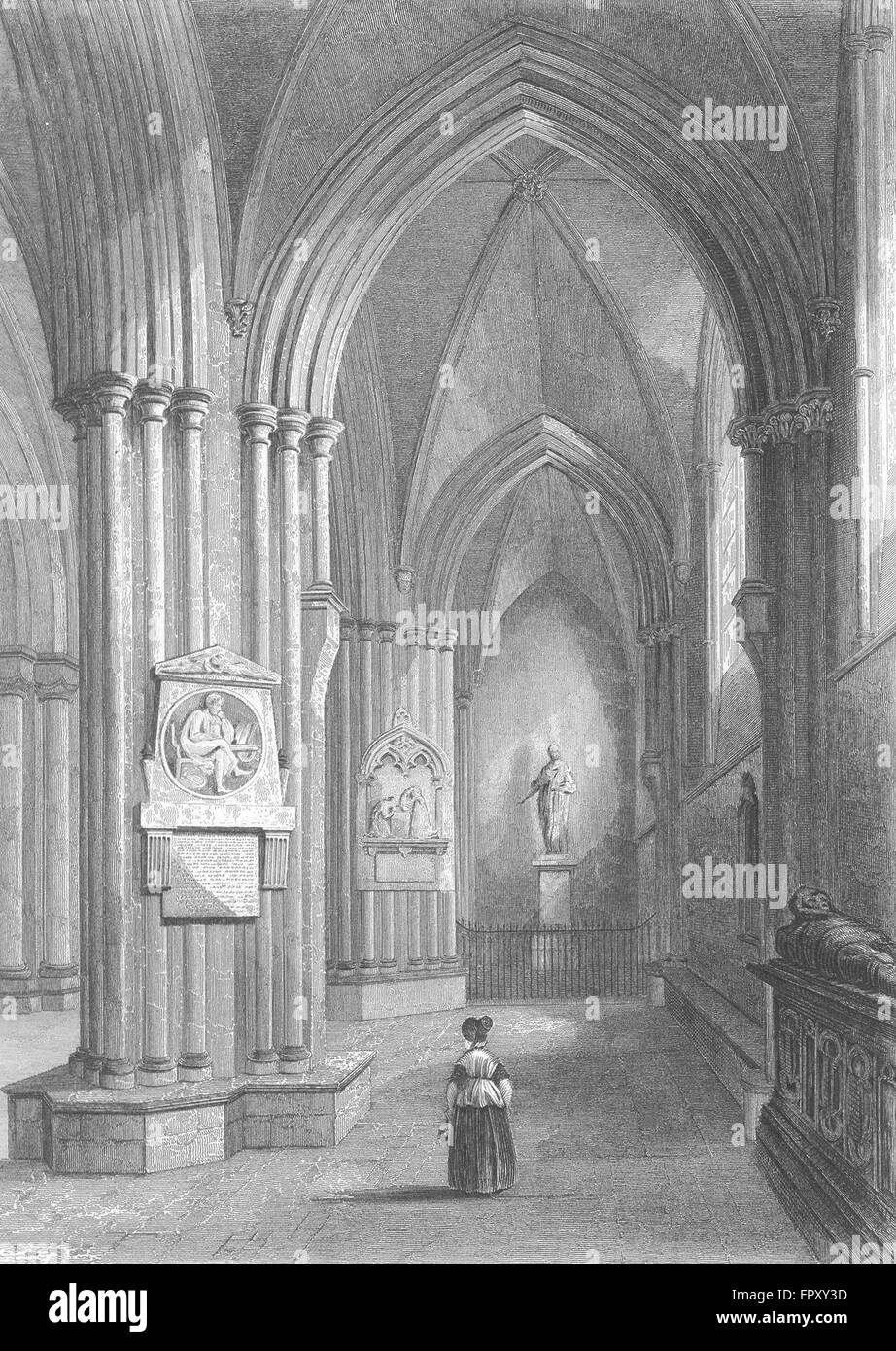 La Cathédrale de Chichester SUSSEX : Côté Nord, antique print 1836 Banque D'Images