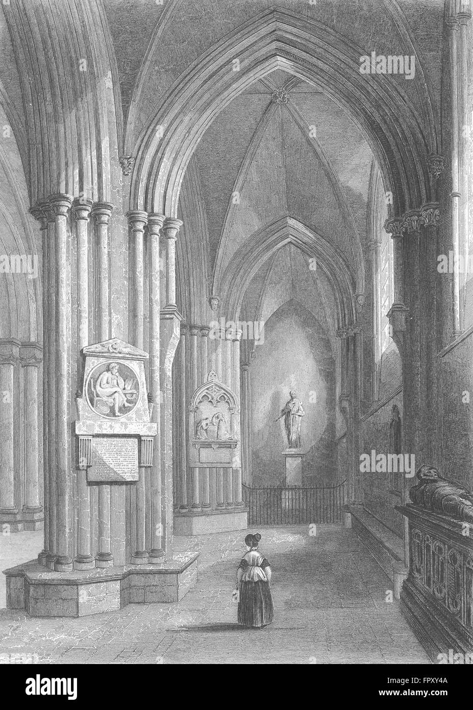 La Cathédrale de Chichester SUSSEX : Côté Nord, antique print 1860 Banque D'Images