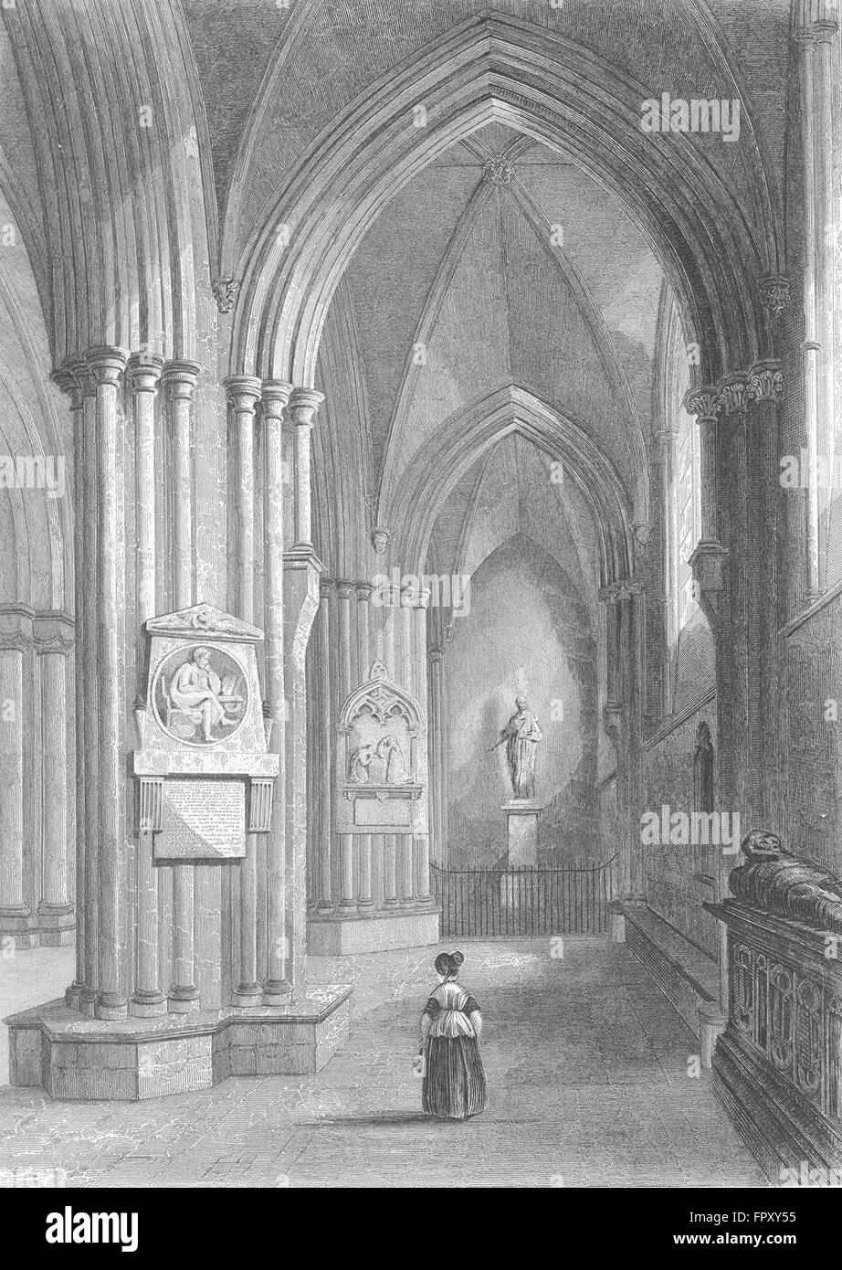 La Cathédrale de Chichester SUSSEX : Côté Nord, antique print 1836 Banque D'Images