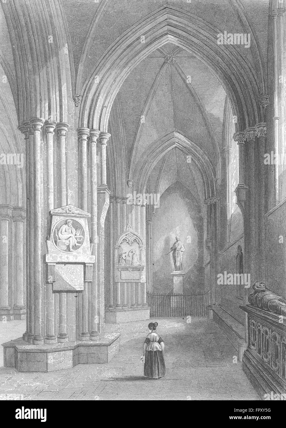 La Cathédrale de Chichester SUSSEX : Côté Nord, antique print 1851 Banque D'Images