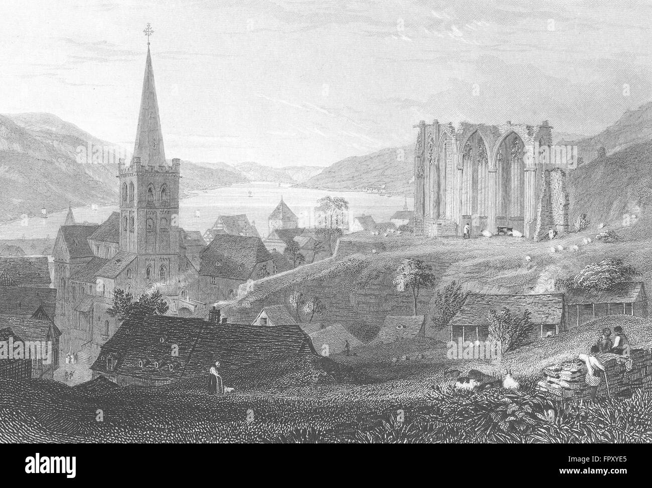 Allemagne : Bacharach & St Werner Chapelle : Tombleson, antique print 1830 Banque D'Images