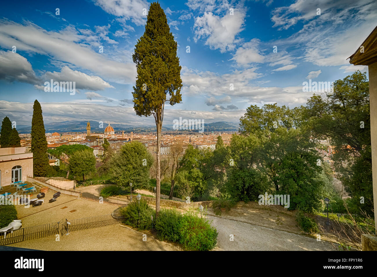 Panorama spectaculaire sur les toits de Florence, Toscane, ijn du parc Banque D'Images