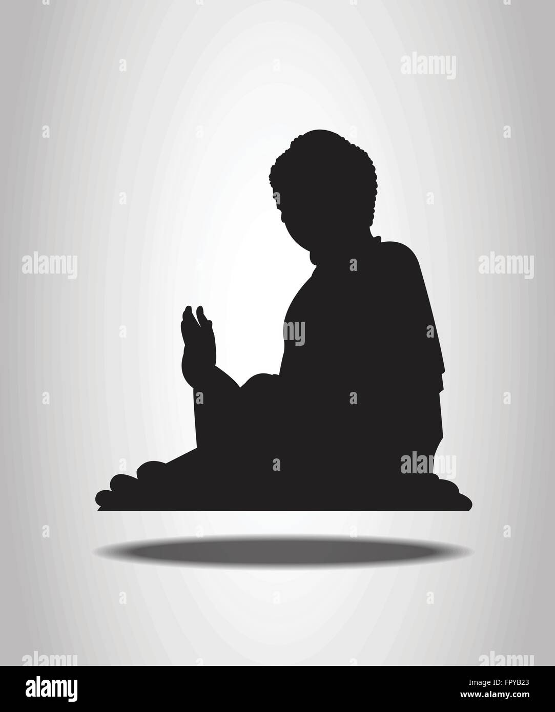 Statue du Grand Bouddha sur la montagne à Hong Kong silhouettes sur le fond blanc Illustration de Vecteur
