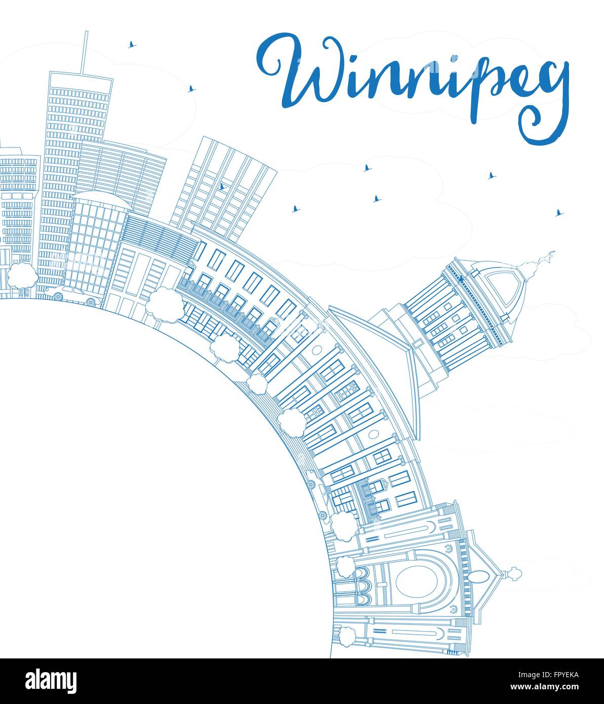 Winnipeg contour bleu horizon avec les bâtiments et l'espace de copie. Vector Illustration. Les voyages d'affaires et tourisme Concept Illustration de Vecteur