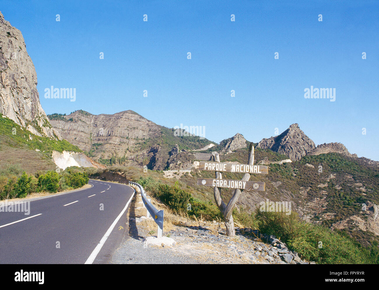 Route vers le Parc National de Garajonay. L'île de La Gomera, Îles Canaries, Espagne. Banque D'Images