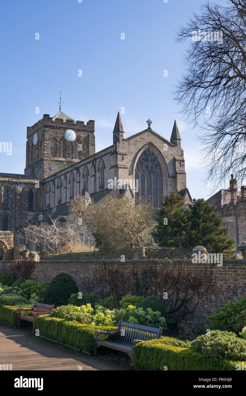 Abbaye de Hexham vu depuis le parc Sele, Northumberland, England, UK Banque D'Images