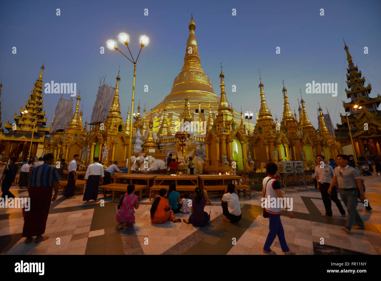 Paya Shwedagon d'or, le plus sacré de pèlerinage de Yangon, Myanmar Banque D'Images