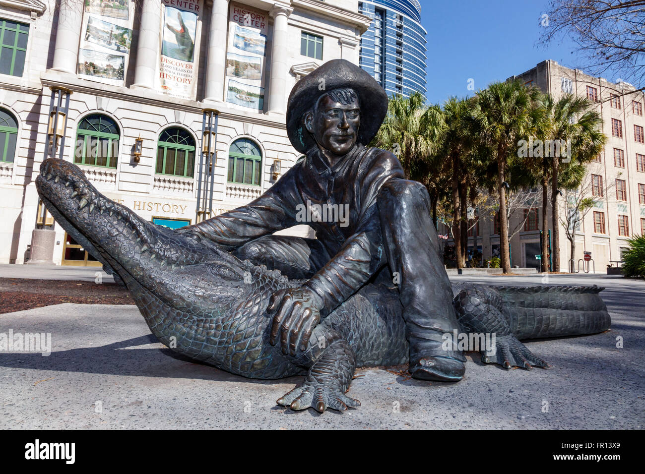 Orlando Floride, Orange County Regional History Center, centre, palais de justice historique d'Orange County, musée, bronze, statue, lutte alligator, FL160214003 Banque D'Images