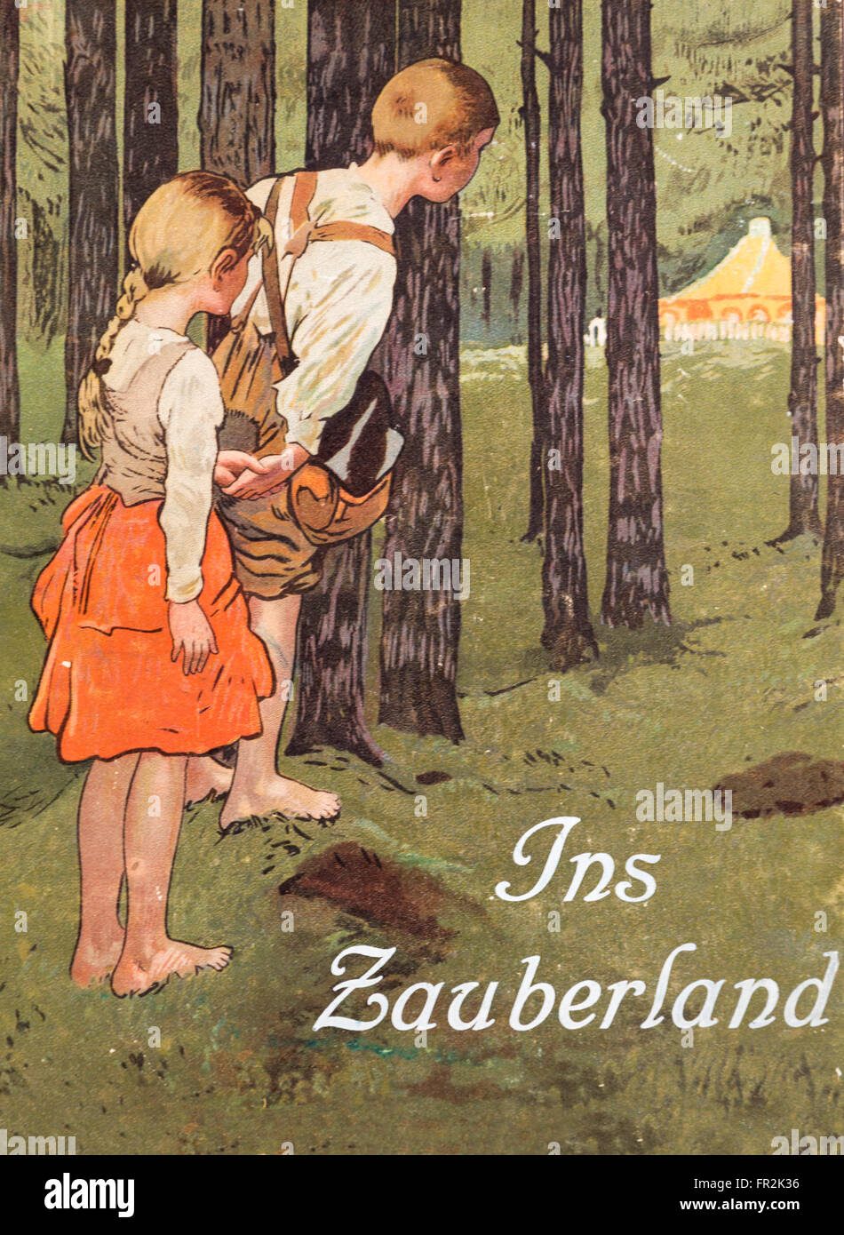 'Hänsel und Gretel'.Page d'illustration d'un livre de contes de fées des frères Grimm publié en 1920s. Banque D'Images