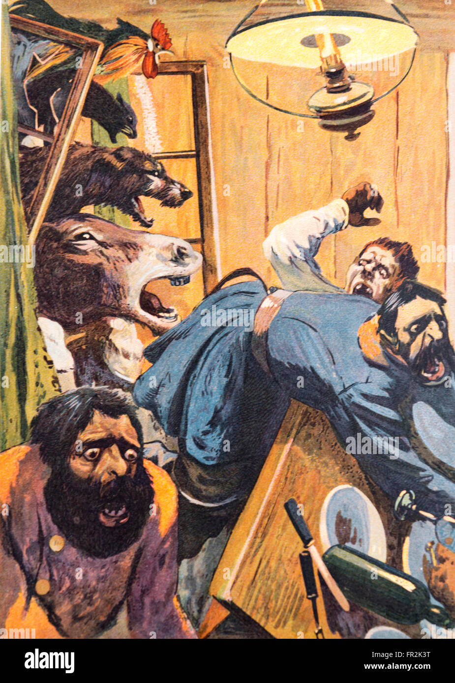 'Die Bremer Stadtmusikanten'. Illustration d'un conte de fées des frères Grimm Livre publié dans les années 1920. Banque D'Images