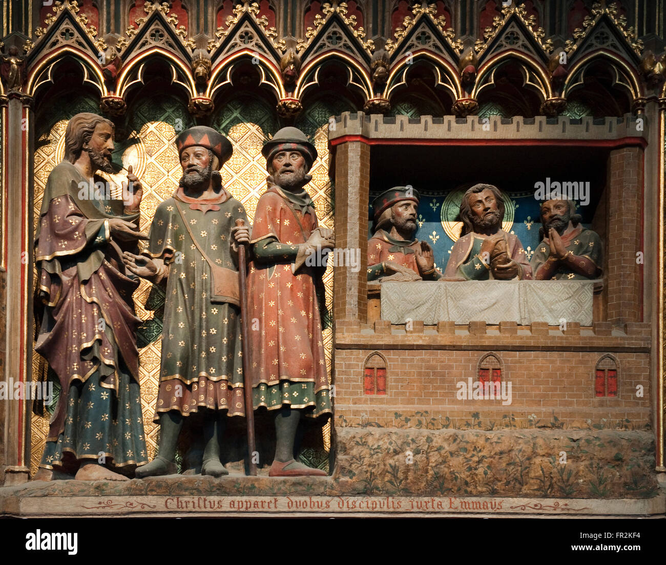 Scène de la vie du Christ, le Christ ressuscité apparaît à deux disciples à Emmaüs, Notre Dame de Paris, Paris Banque D'Images