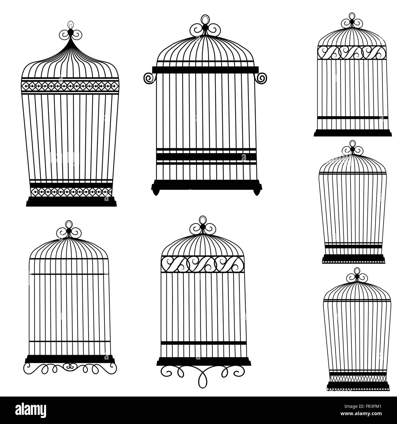 Silhouette d'un ensemble de cages à oiseaux décoratifs Illustration de Vecteur